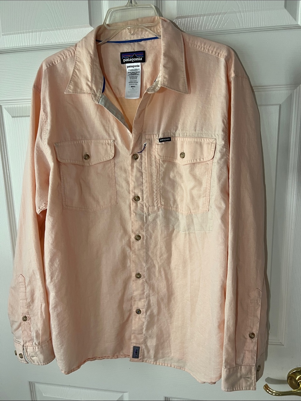 Patagonia‎ Men's Long-Sleeve Button Shirt Jacket Light Peach, Sz Large